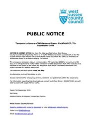Emergency Road Closure (on behalf of WSCC)