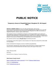 Temporary Closure of Staplefield Road,	Slaugham CP, 4th	August 2025.
