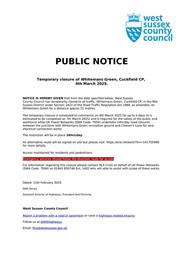 Temporary closure of Whitemans Green, Cuckfield CP 4th March 2025