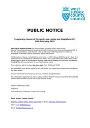 Temporary Closure of Pickwell Lane, Ansty 24th Feb 25
