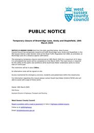 Brantridge Lane Temporary Closure